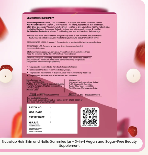 Nutrafab Hair Skin Nails Gummies – Nutritional Information Panel
