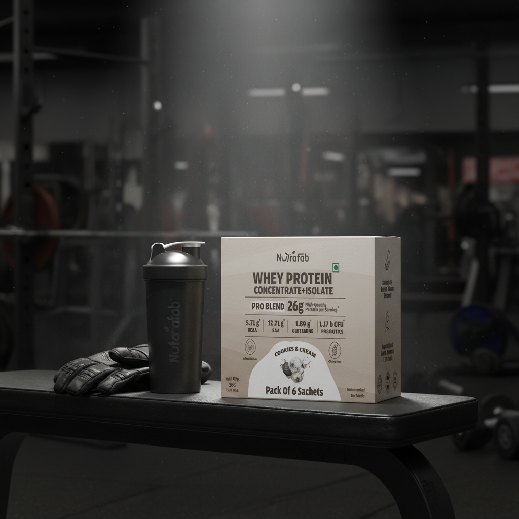 Nutrafab Whey Protein Cookies & Cream – Gym Lifestyle Shot