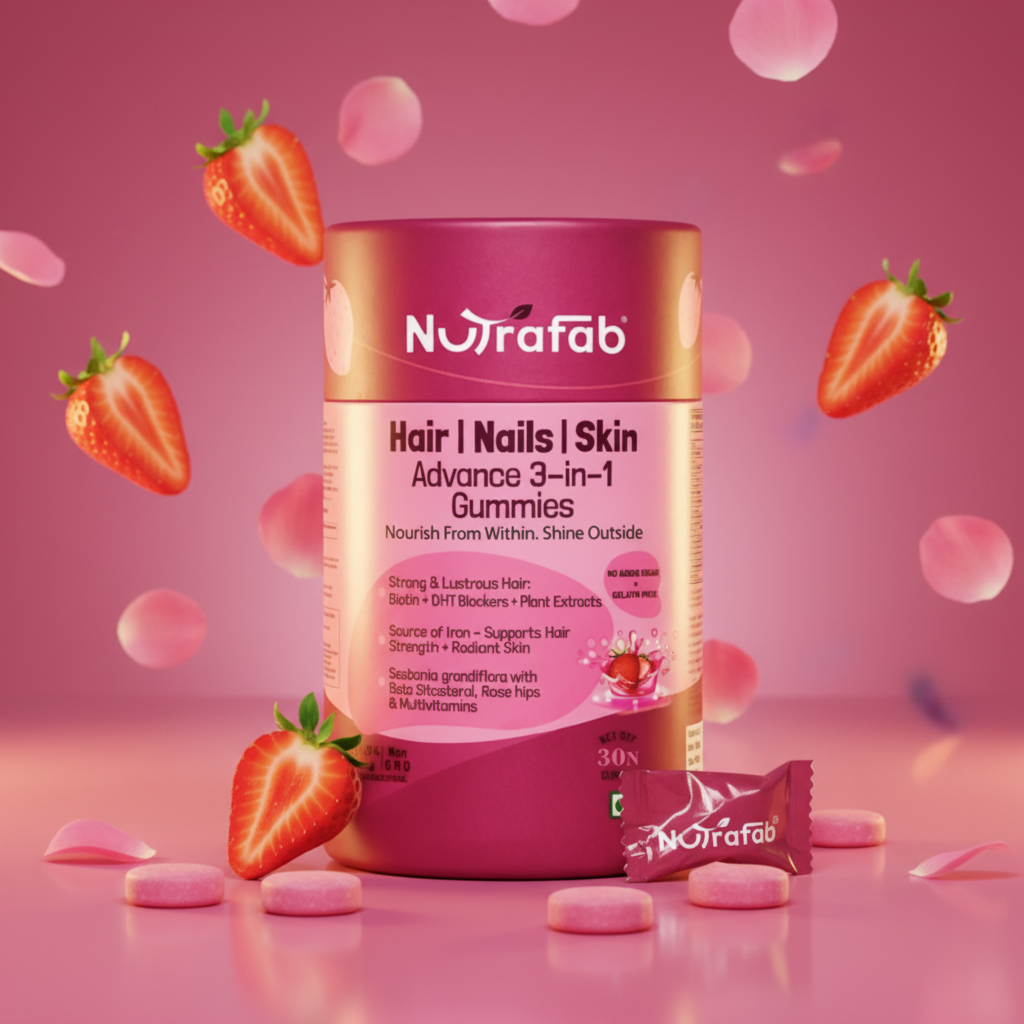 Nutrafab Hair Skin Nails Gummies – Cinematic Pink Beauty Shot
