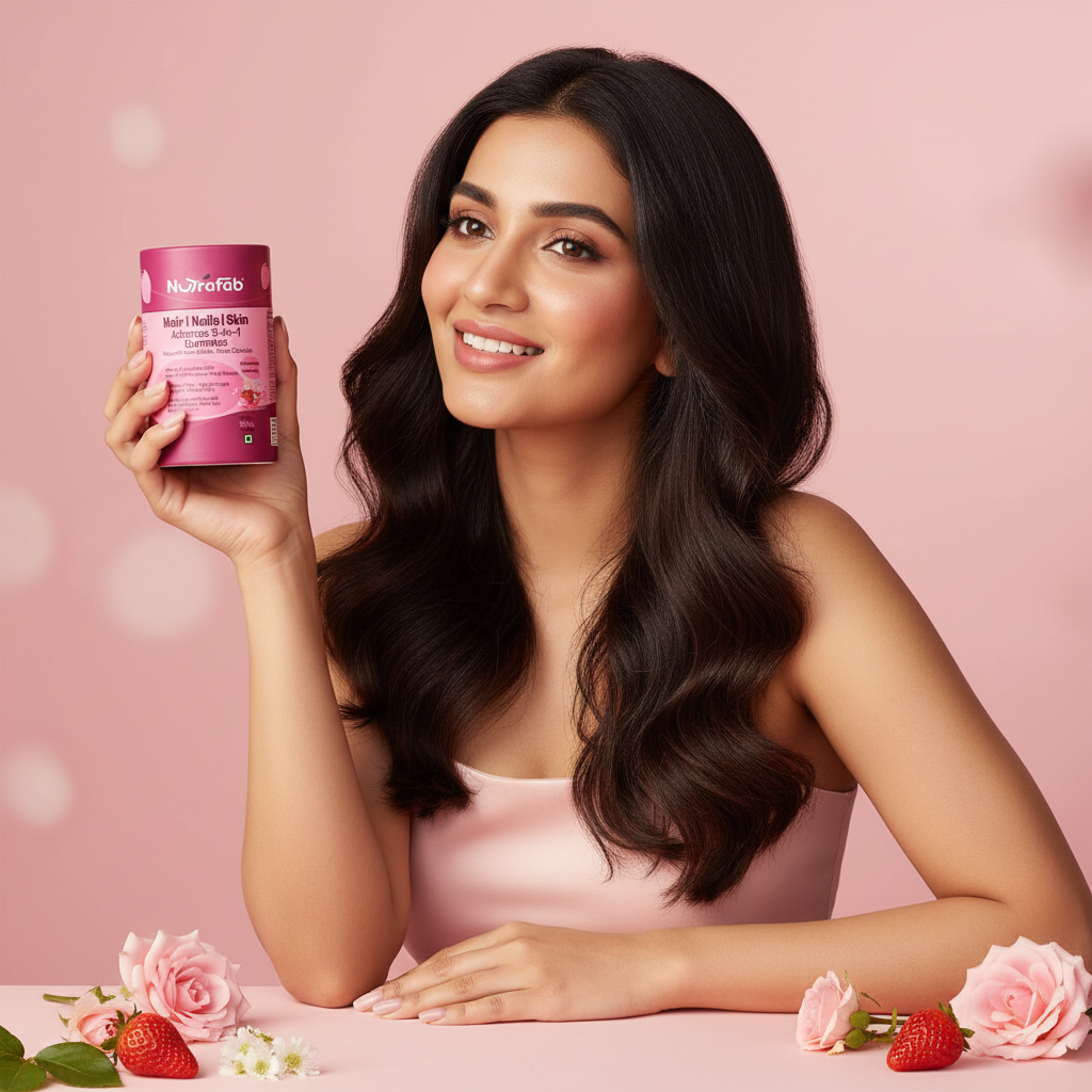 Nutrafab Hair Skin Nails Gummies – Beauty Lifestyle Model Shot